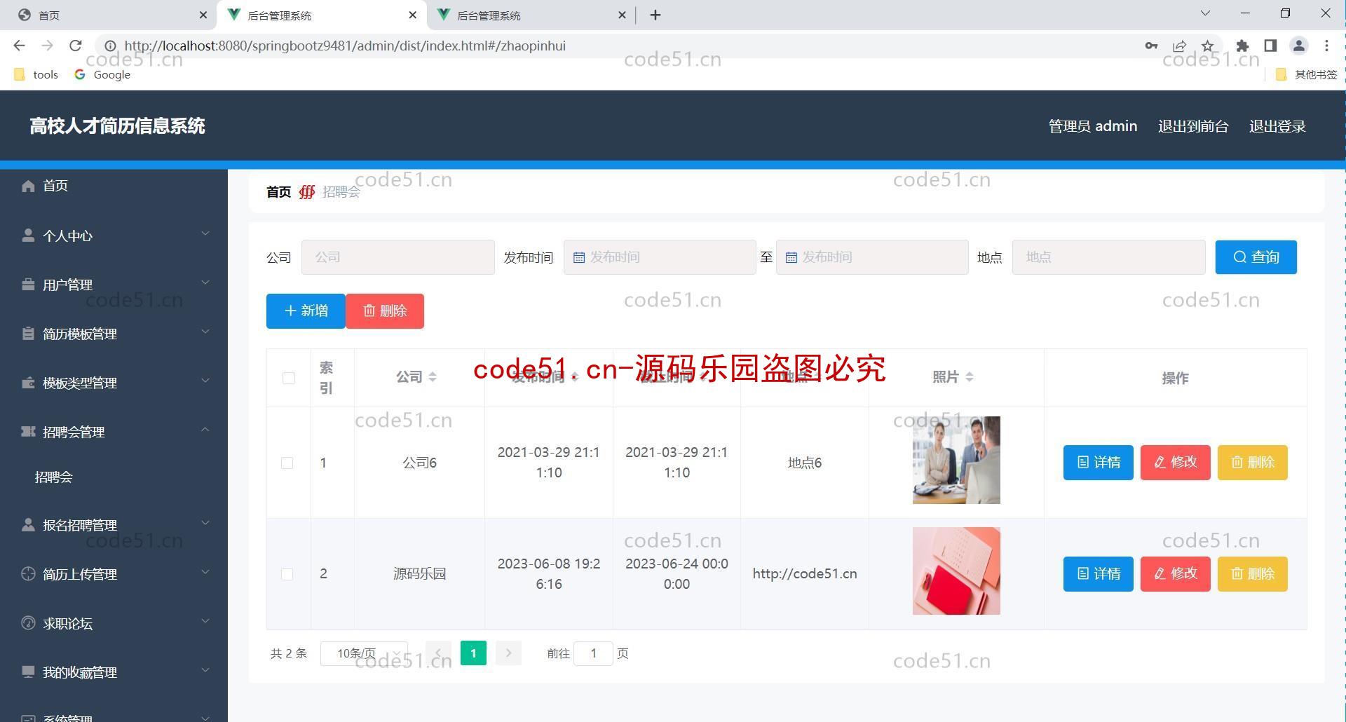 基于SSM+SpringBoot+MySQL+Vue的高校人才简历管理系统(附论文)